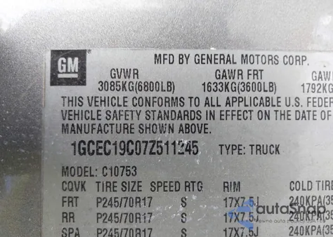 2007 Chevrolet Silverado 1500 Lt1 z USA, uszkodzony, nr VIN 1GCEC19C07Z511245